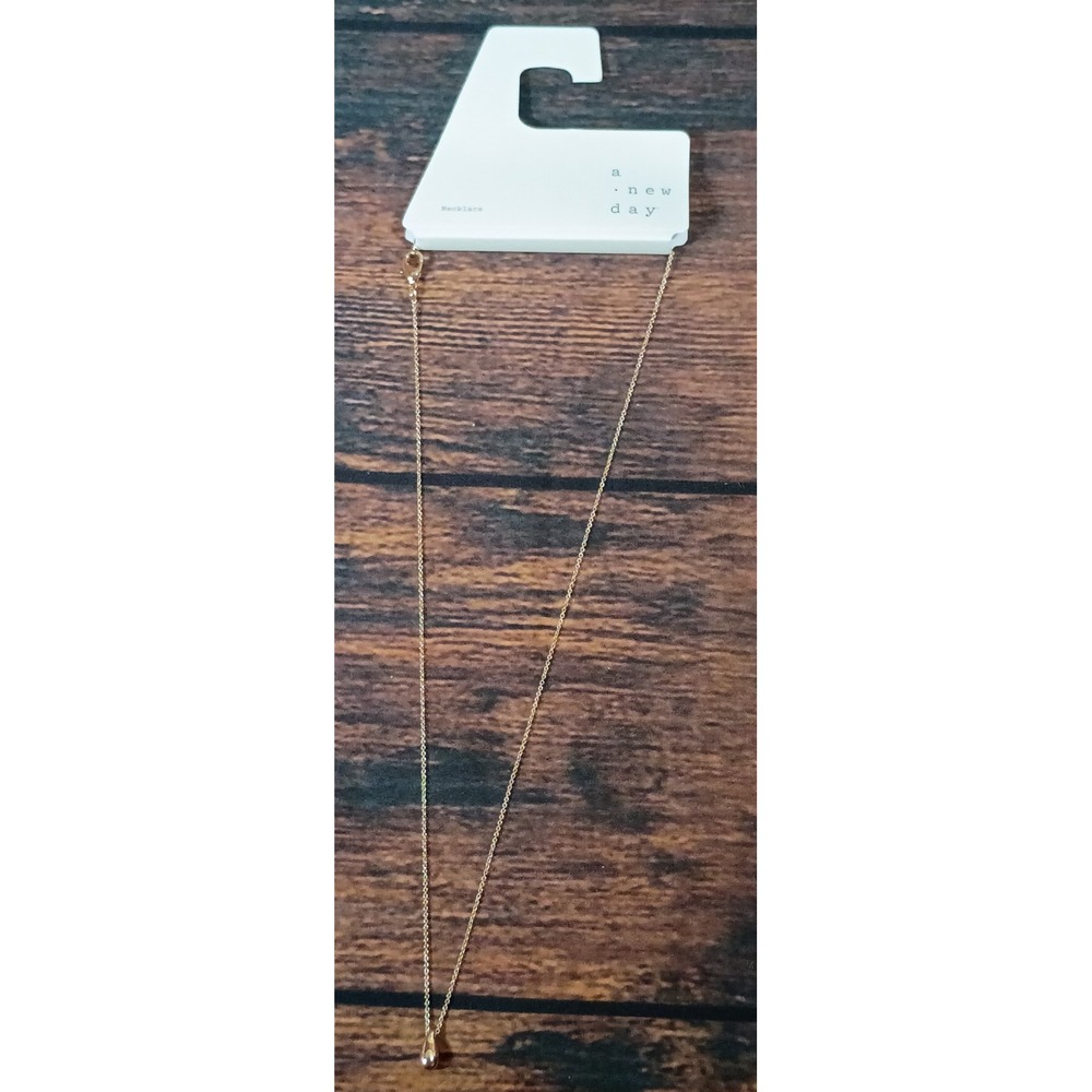 A‎ New Day Gold Tone Teardrop Pendant Necklace Minimalist Delicate Chain NEW
